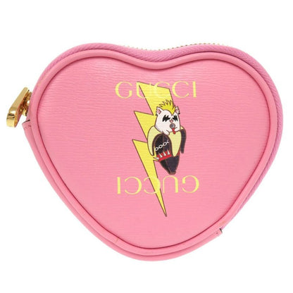 Gucci Bananya Heart Leather Pink Coin Case Wallet Key Ring 1073