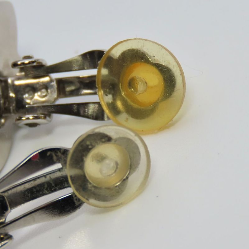 Chanel Earring Coco Mark Metal Silver Black Cream Camellia 05P Accessories