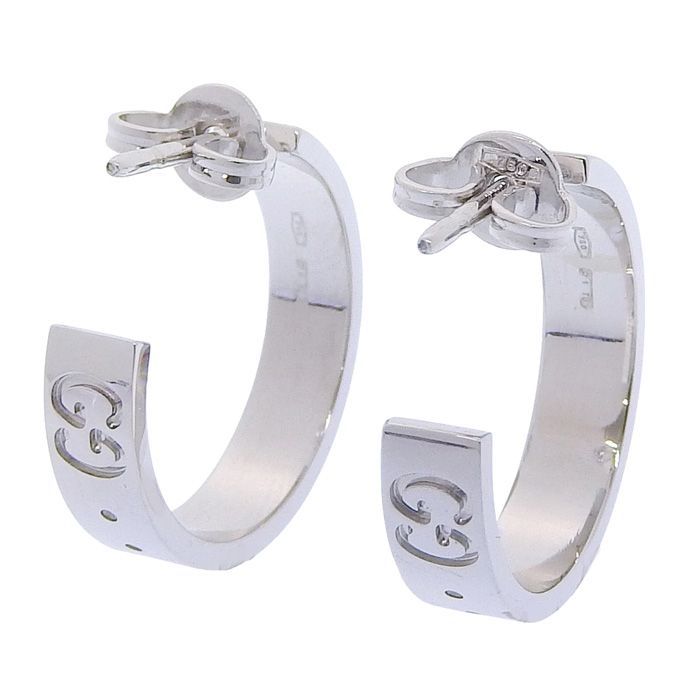 Gucci Icon GG Logo Hoop Earrings 18K White Gold 750 White Gold Earring Accessori
