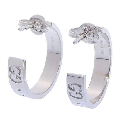 Gucci Icon GG Logo Hoop Earrings 18K White Gold 750 White Gold Earring Accessori