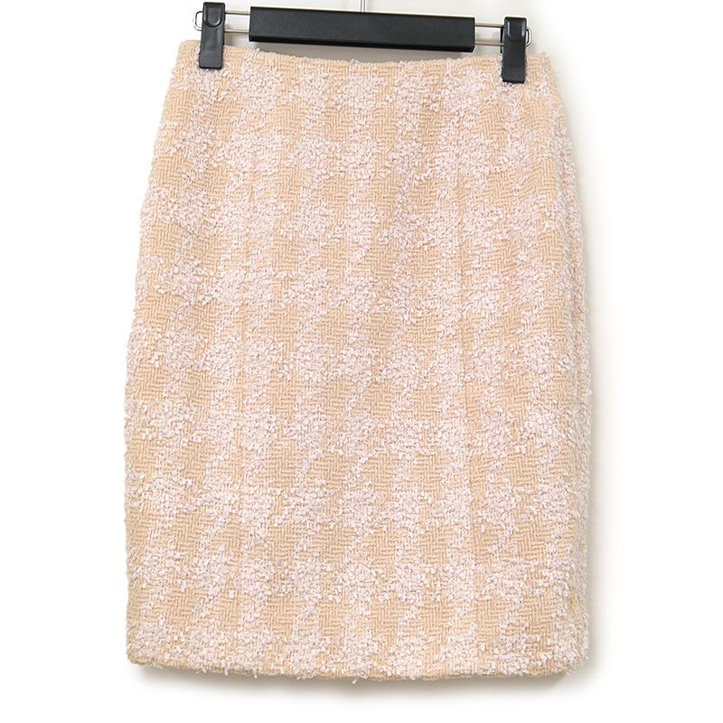 Chanel Tweed Skirt 36 P07019 Pink Beige Knee Length
