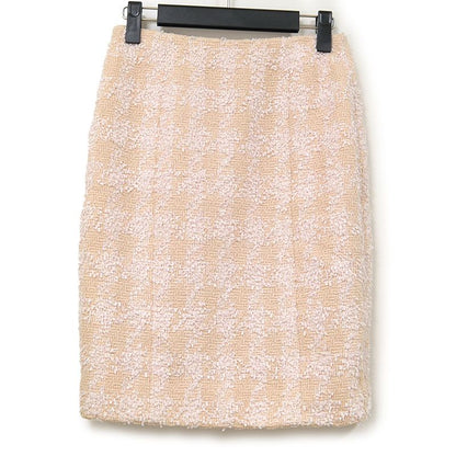 Chanel Tweed Skirt 36 P07019 Pink Beige Knee Length