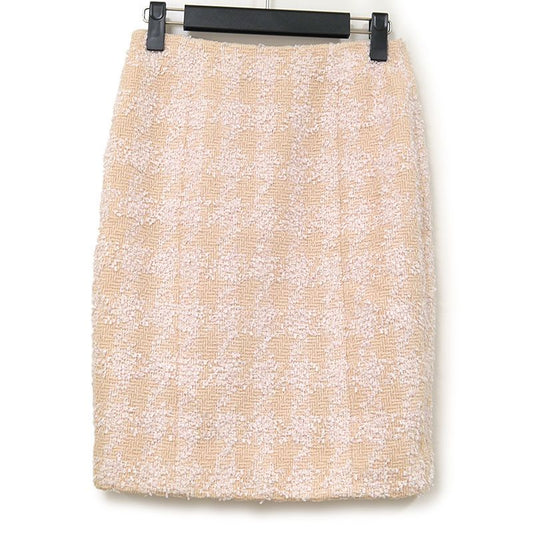 Chanel Tweed Skirt 36 P07019 Pink Beige Knee Length