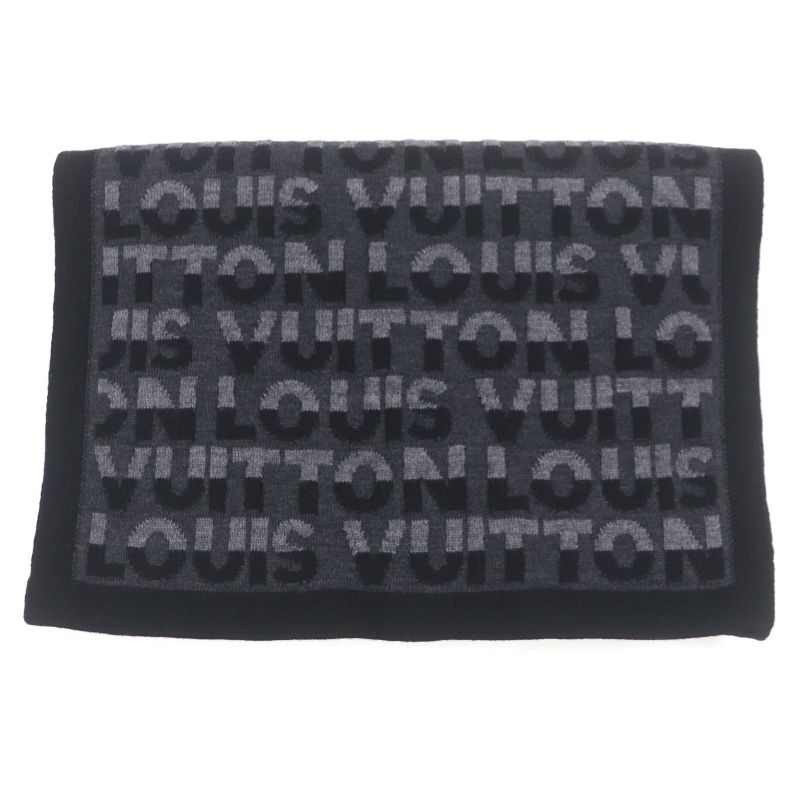 Louis Vuitton M70911 Echarpe LV Split 100% Wool Noir Black Gris Anthracite
