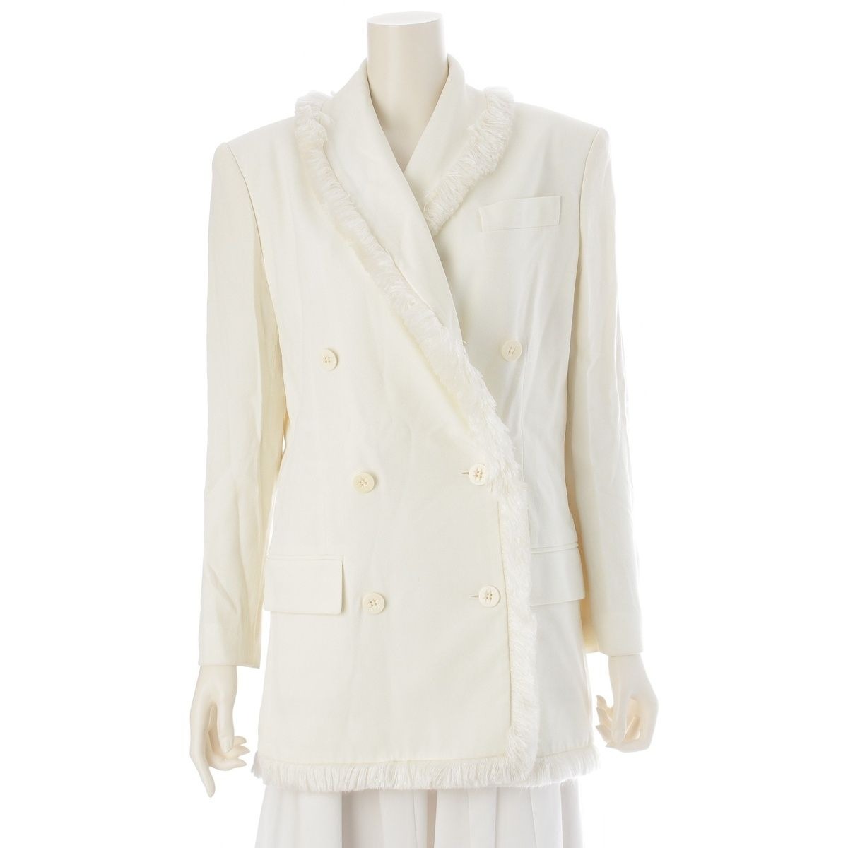 Dior Galliano Era Silk Vintage Fringe Double Breasted Tailored Jacket White 38