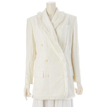Dior Galliano Era Silk Vintage Fringe Double Breasted Tailored Jacket White 38