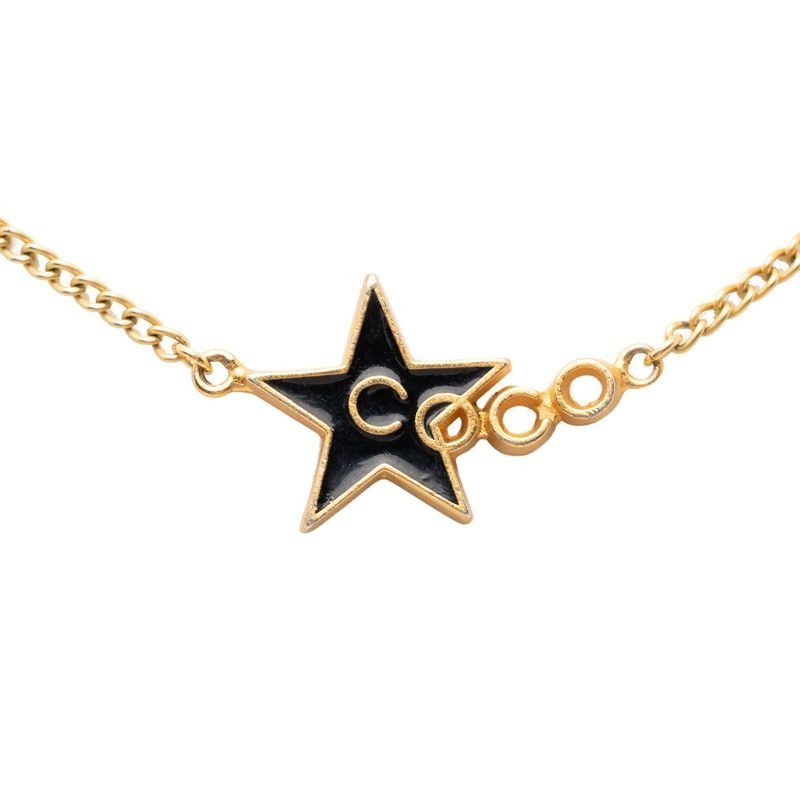 Chanel Star Necklace Gold Black Plated Enamel