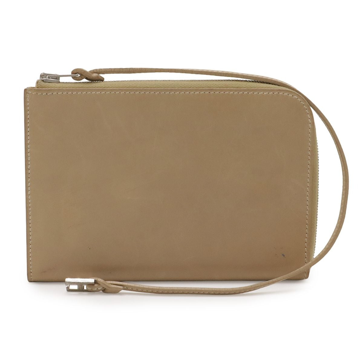 Hermes Remix Card Case L-shape Zipper Strap Leather Beige Silver