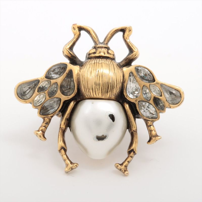 Gucci Bee Ring S (actual Size 12.5) GP X Rhinestone X Faux Pearl Gold Made In