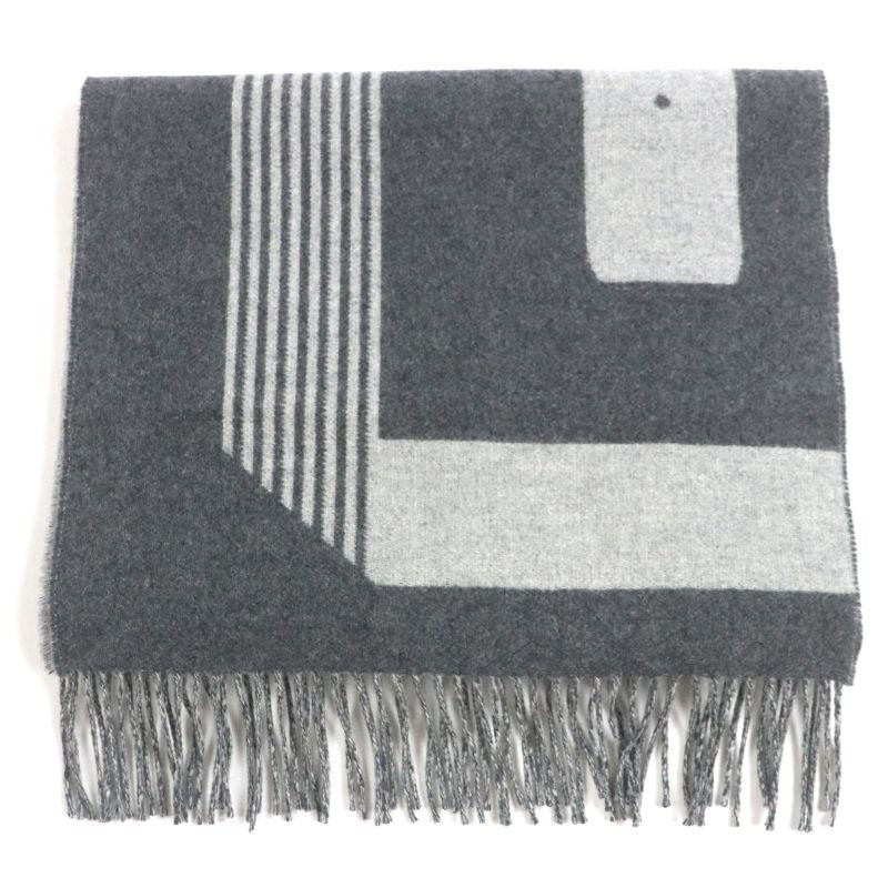 Hermes Sangre A Bucle 100% Cashmere Anthogracito Gris Cles Fringed Scarf