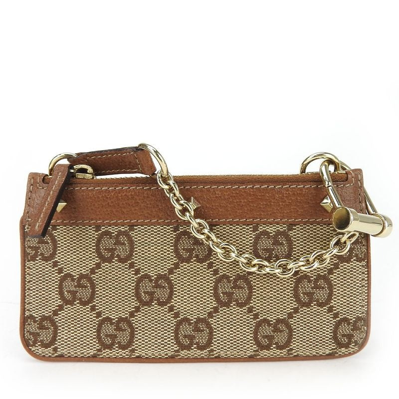 Gucci Coin Case GG Canvas Leather Brown Gold Hardware Everyday Use Small