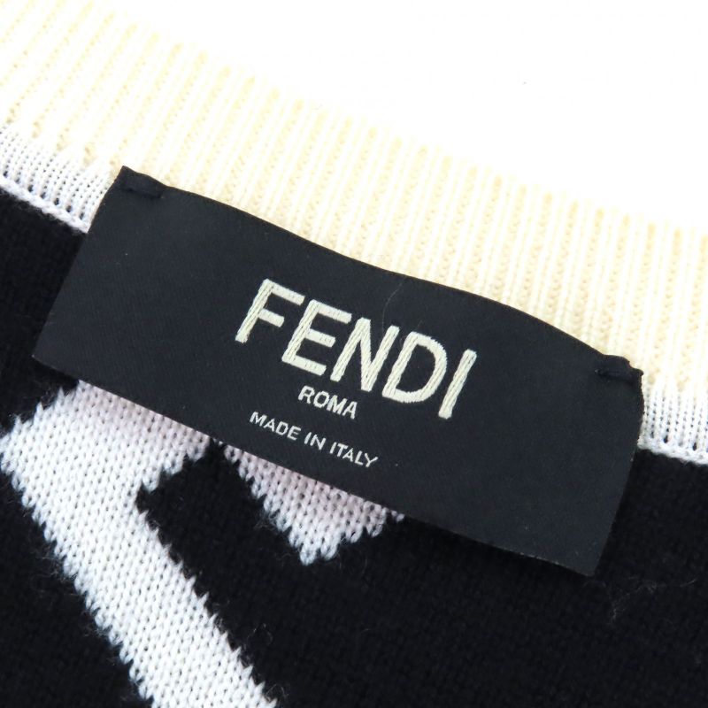 Fendi Fzz489 100% Wool FF Motif Total Pattern Crew Neck Long Sleeves Knit
