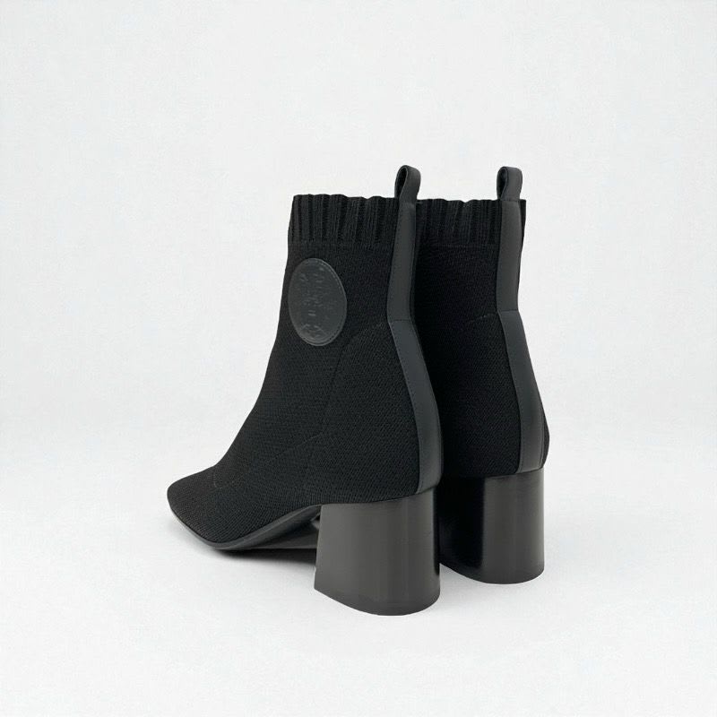 Hermes Volver Boots Short Shoes Fabric Leather Black Sock