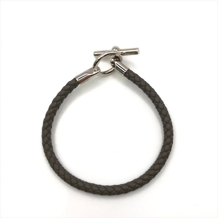 Hermes Glenan Leather Bra Calf Silver Gray Bangle Bracelet