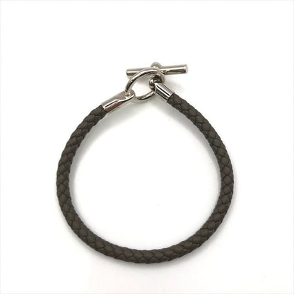 Hermes Glenan Leather Bra Calf Silver Gray Bangle Bracelet