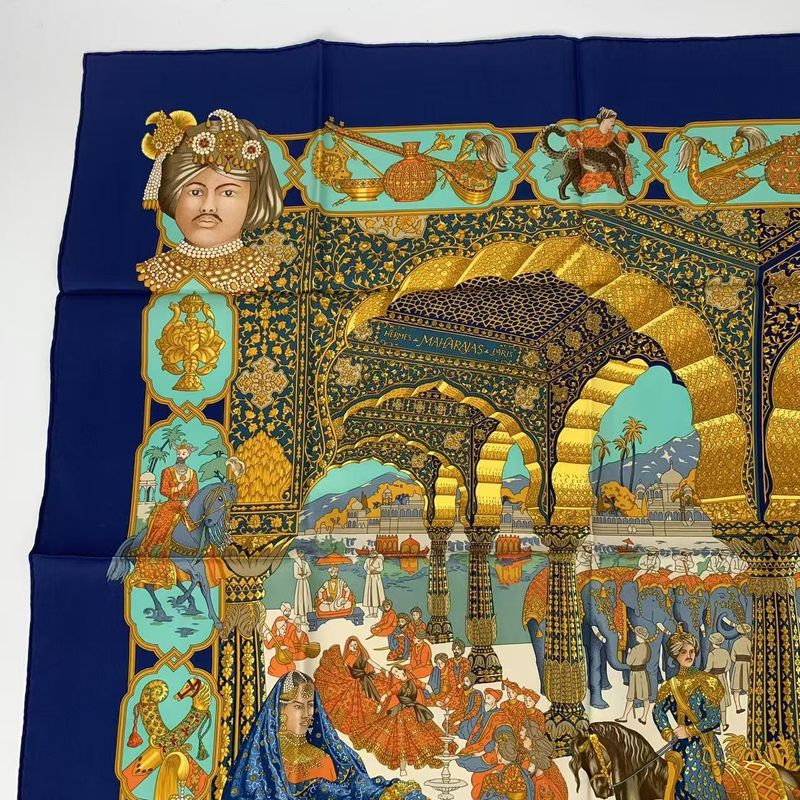 Hermes Scarf Carre 90 Maharajas Maharaja Silk Navy