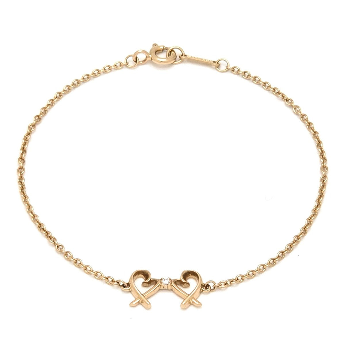 Tiffany & Co Double Rubbing Heart Bracelet Small 18K Yellow Gold