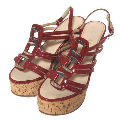 Chanel Patent Leather Cork Sole Wedge Sole Suring Back Sandals 35C 22cm