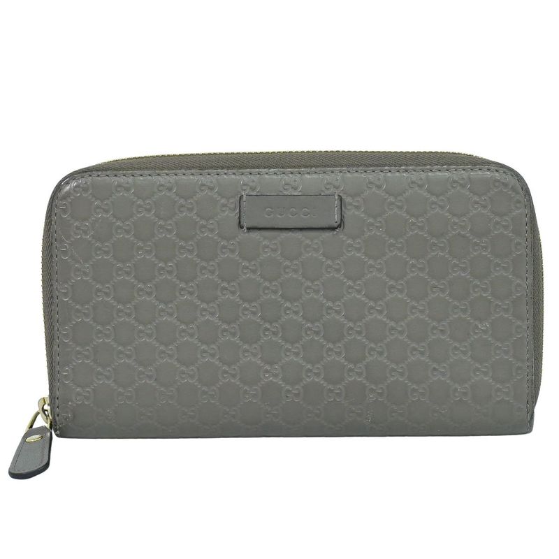 Authentic Gucci Shimmer Leather Round Zipper Long Wallet Long Wallet Gray