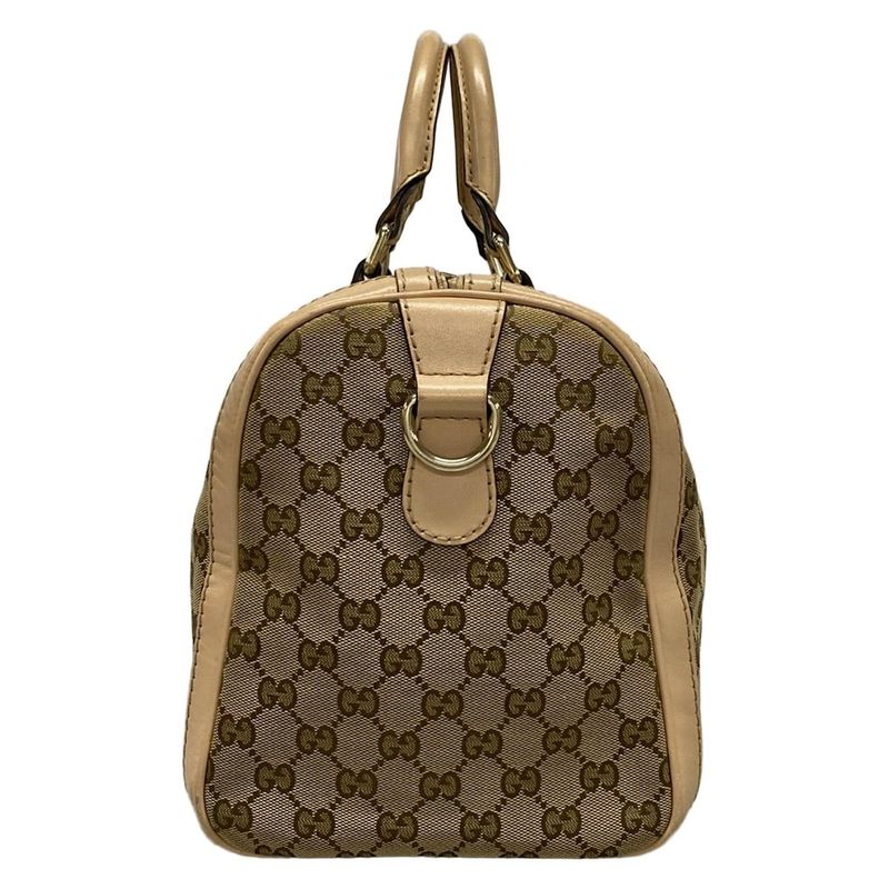 Gucci Handbag GG Pattern 247205 Dark Brown And Beige Mini Boston Leather