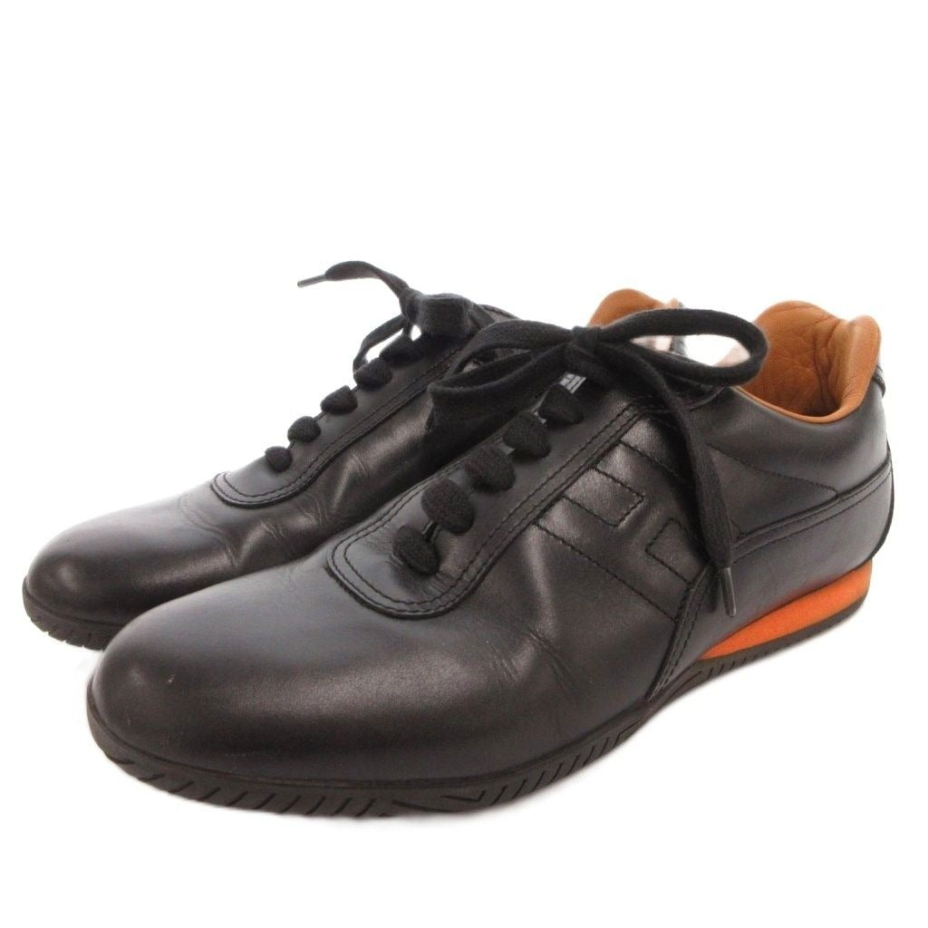 Hermes Quick Sneakers Shoes Low Cut Lace Up Leather 38 Black