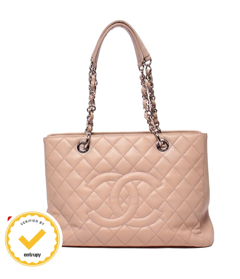 Chanel Chain Tote Silver Caviar Leather Grand Shopping GST