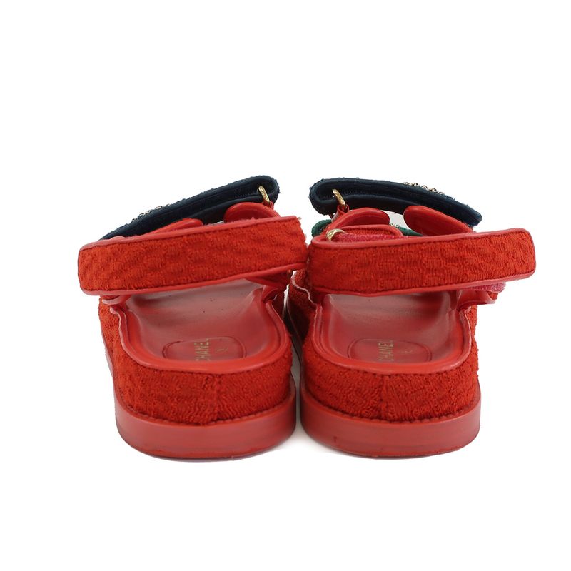 Chanel Sports Sandals Red Multicolor - G35927 36 Notation Leather CC