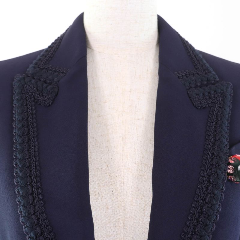 Gucci 610946 Interlocking G-pin Charm Lined Logo Pattern Tailored Jacket Navy