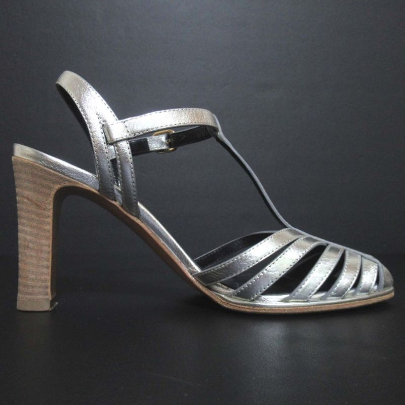 Celine High Heel Ankle Strap Sandals Size 35 Approx 22cm (8.66in) Silver Color