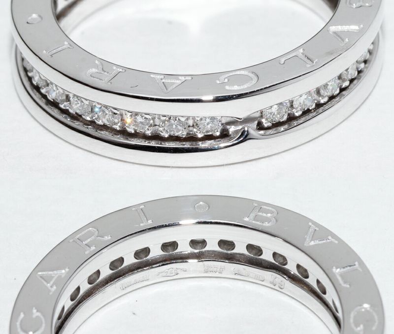 Bulgari Ring 18K White Gold Diamond 045ct Bzero1 Ring XS Full Diamond An850656