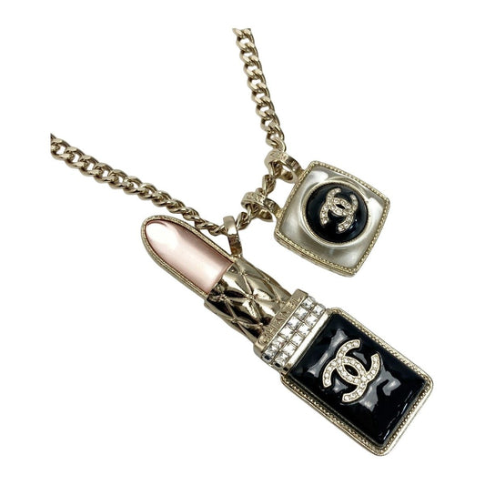Chanel Cocomark Lip Charm Necklace A22/c Gold Metal Rhinestone Long Necklace