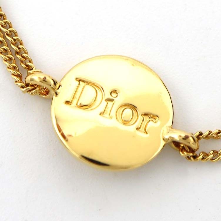 Christian DIOR Bracelet Circle Logo Double Chain Gold Color Accessories Bag