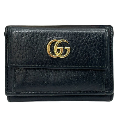 Gucci GG Marmont Trifold Wallet Mini Leather Black Gold Logo Luxury Sophisticate