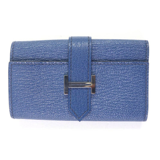 Hermes Bearn H Logo Silver Hardware Chèvre Leather 4-ring Key Case Blue Dmarte