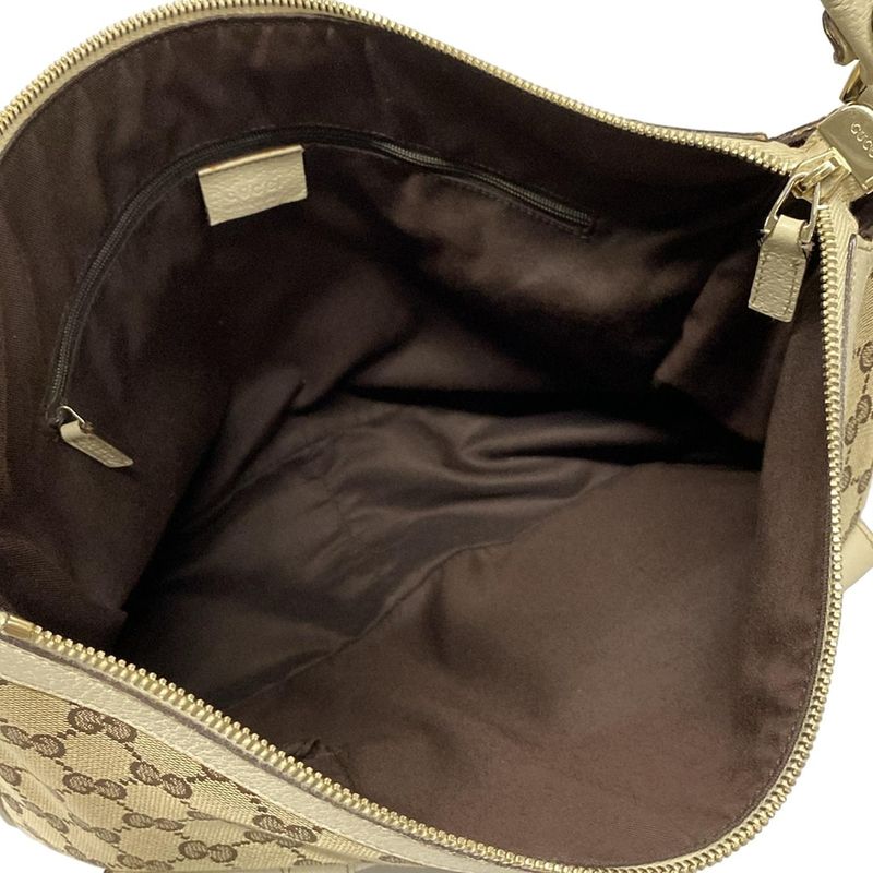 Gucci Shoulder Bag Abby GG Pattern 153025 Beige Dark Brown And Ivory Leather