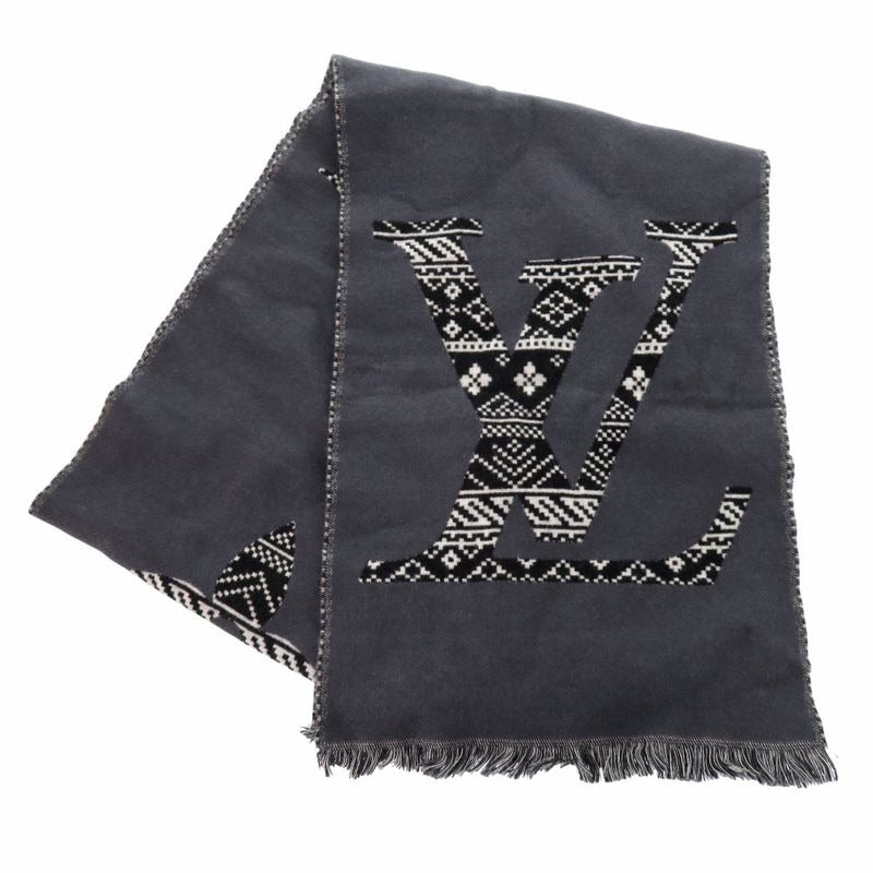 Louis Vuitton Two Sided Wool Echarpe Monogram Scarf Grey 1799