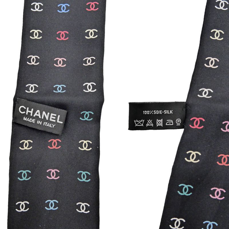 Chanel Headband Twill Black Multicolor Dot Coco Mark Silk Scarf