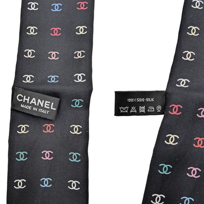 Chanel Headband Twill Black Multicolor Dot Coco Mark Silk Scarf