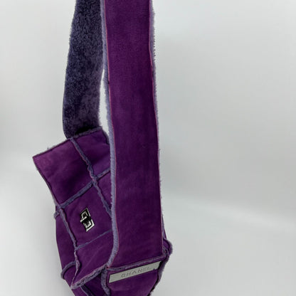 Chanel CC Logo Quilted Shoulder Bag Purple Mouton Suede Vintage — view 12