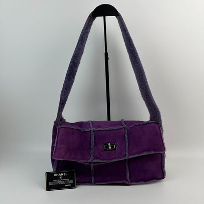 Chanel CC Logo Quilted Shoulder Bag Purple Mouton Suede Vintage — view 2