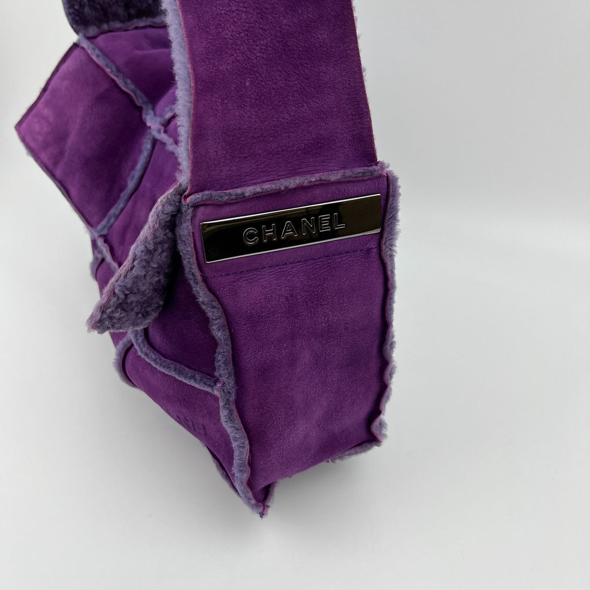 Chanel CC Logo Quilted Shoulder Bag Purple Mouton Suede Vintage — view 6