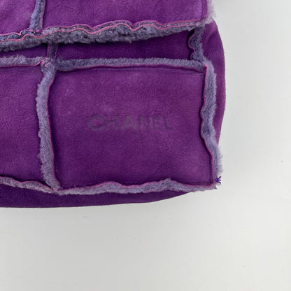 Chanel CC Logo Quilted Shoulder Bag Purple Mouton Suede Vintage — view 8