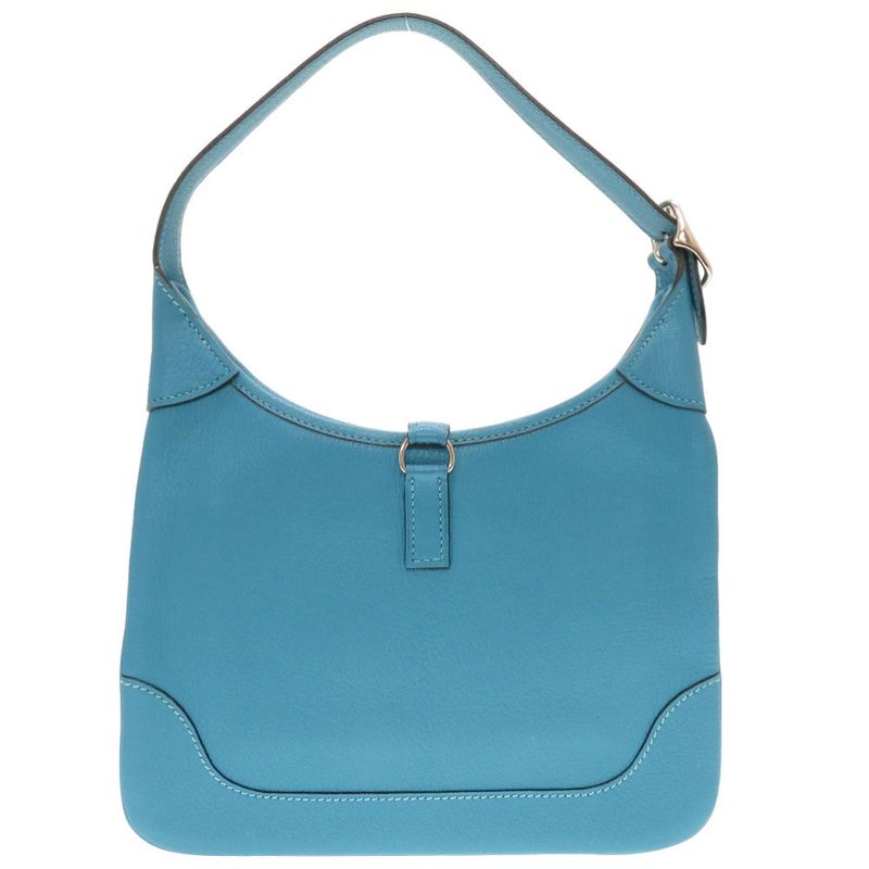 Hermes Trim 24 Chevre Turquoise Silver Hardware □H Engraved Shoulder Bag Blue