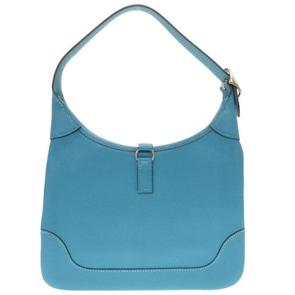Hermes Trim 24 Chevre Turquoise Silver Hardware □H Engraved Shoulder Bag Blue
