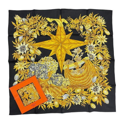 Hermes Carre 90 Passiflores Passion Flower Black 100% Silk Scarf