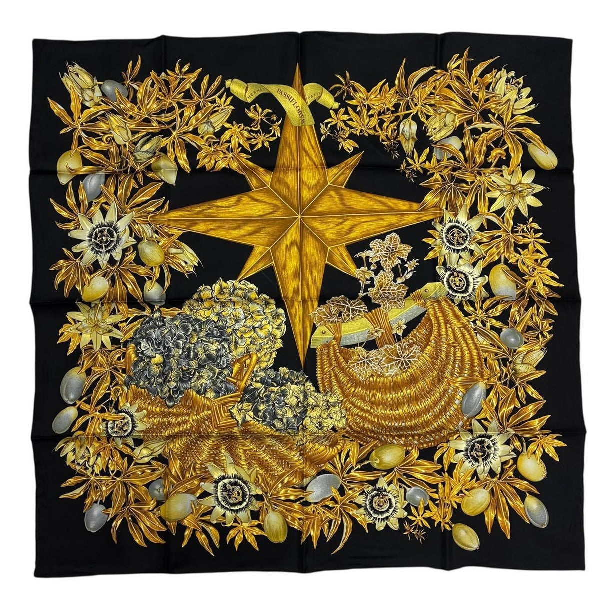 Hermes Carre 90 Passiflores Passion Flower Black 100% Silk Scarf — view 2