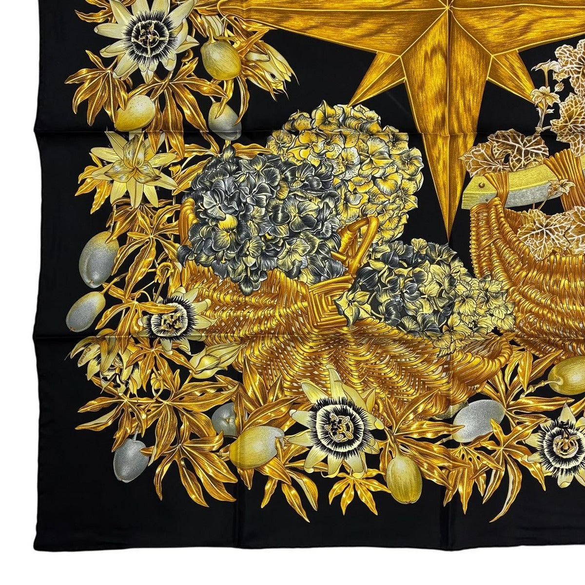 Hermes Carre 90 Passiflores Passion Flower Black 100% Silk Scarf — view 6