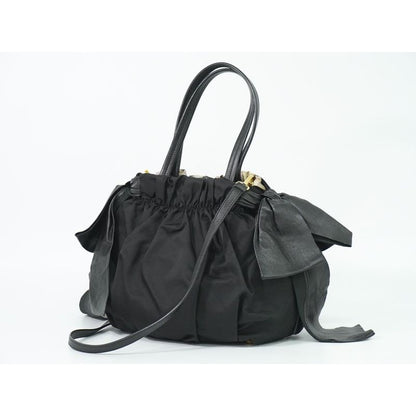 Prada Python Pattern 2-Way Shoulder Bag Handbag Pochette Nylon Black — view 2