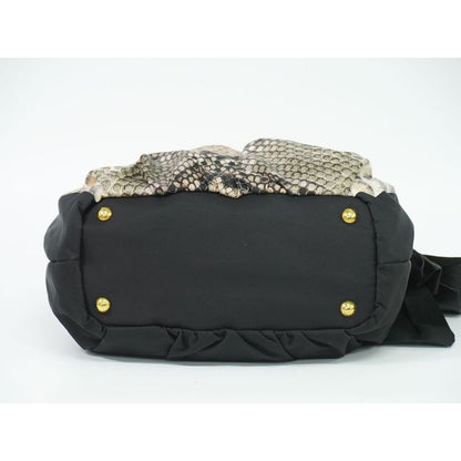 Prada Python Pattern 2-Way Shoulder Bag Handbag Pochette Nylon Black — view 4
