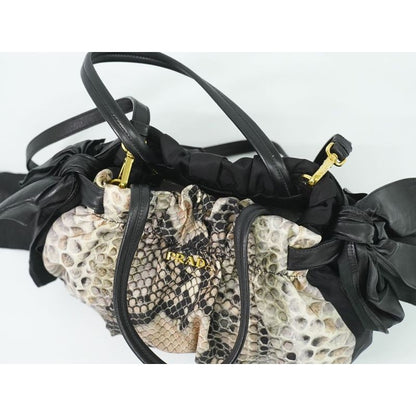 Prada Python Pattern 2-Way Shoulder Bag Handbag Pochette Nylon Black — view 5